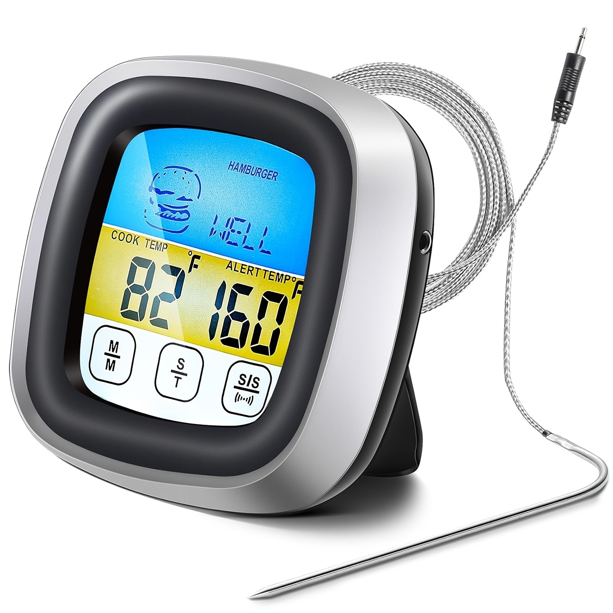 Kitchen Timer Digital - เทอร์โมมิเตอร์วัดอุณหภูมิเนื้อแบบดิจิตอล พร้อมตัวจับเวลาสำหรับบาร์บีคิว อุปกรณ์ทำอาหาร หัววัดยาว เทอร์โมมิเตอร์สำหรับเตาอบ หน้าจอสัมผัส